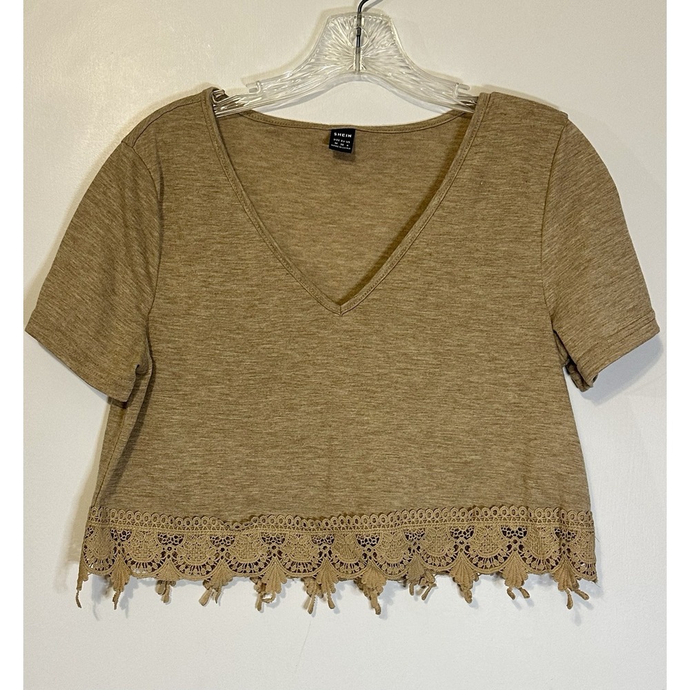 SHEIN Cropped Top Women's Size Medium Brown Tan Embroidered Lining Boho Hippie